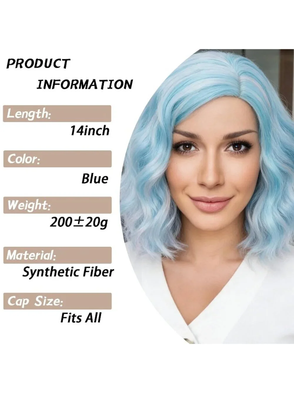 Women's 14 Inch Blue Wavy Bob Wig Short Curly Synthetic Heat Resistant
